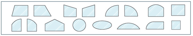 Range of special-shape vacuum glazing units: arched, round, trapezoid and curved